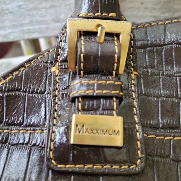 MAXXIMUM Brown Mock Croc Leather Satchel Bag - Picture 5 of 9